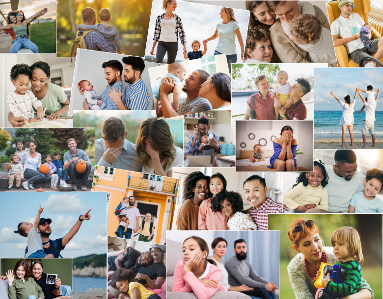 mosaïque de parentalités plurielles symbolisant l'inclusion dans mon coaching parental